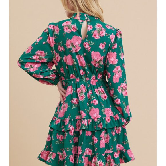 Flower Print, Mock Neck Dress - Picture 3 of 3